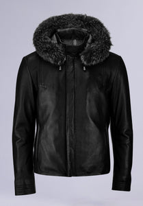 RUFFLE HOODIE LEATHER JACKET