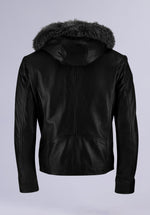 Load image into Gallery viewer, RUFFLE HOODIE LEATHER JACKET
