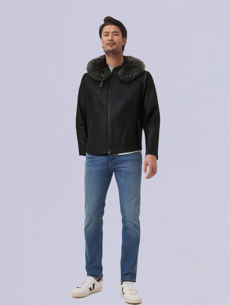 RUFFLE HOODIE LEATHER JACKET