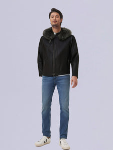 RUFFLE HOODIE LEATHER JACKET