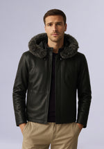 Load image into Gallery viewer, RUFFLE HOODIE LEATHER JACKET
