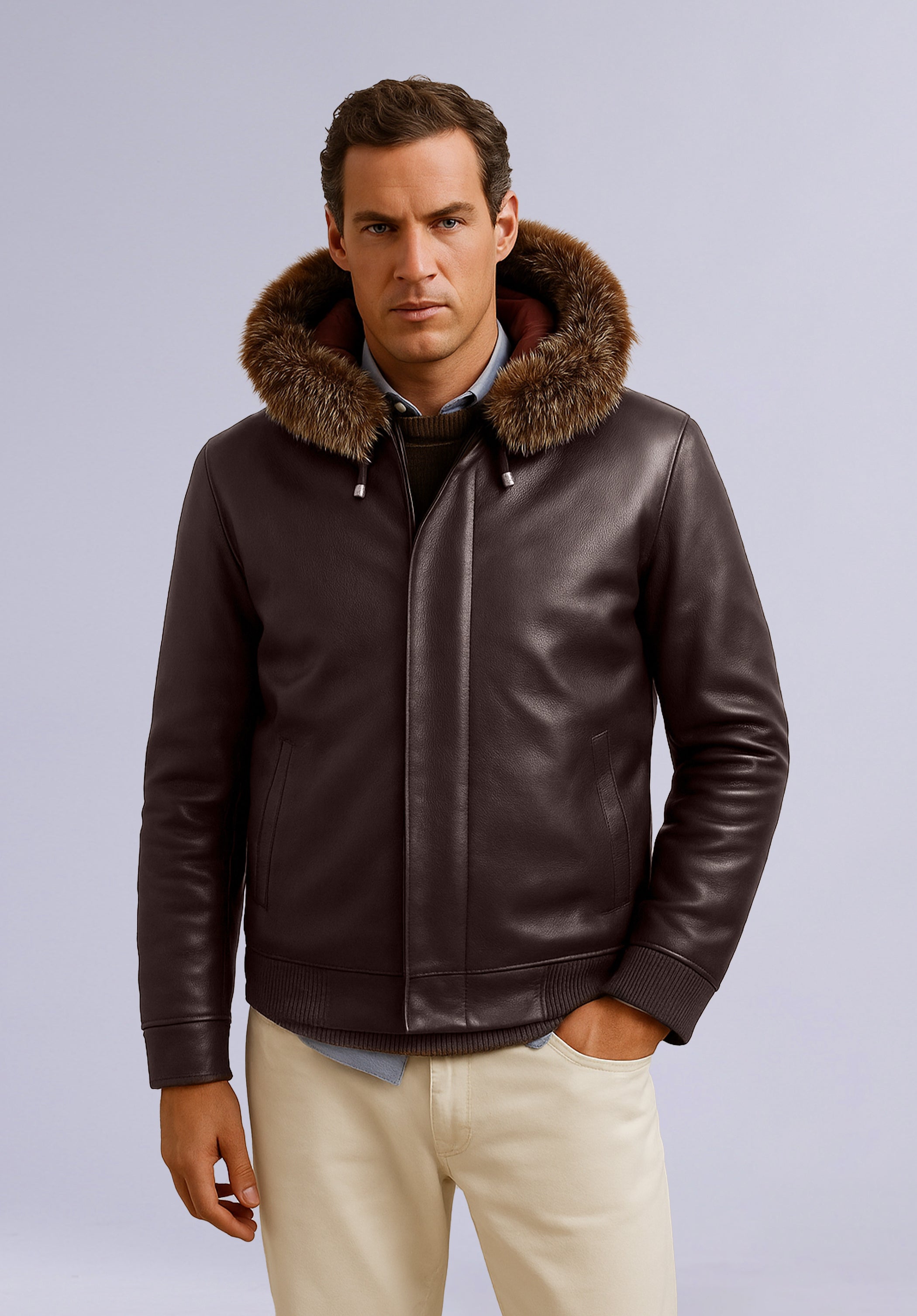 CHEVRON HOODIE LEATHER JACKET