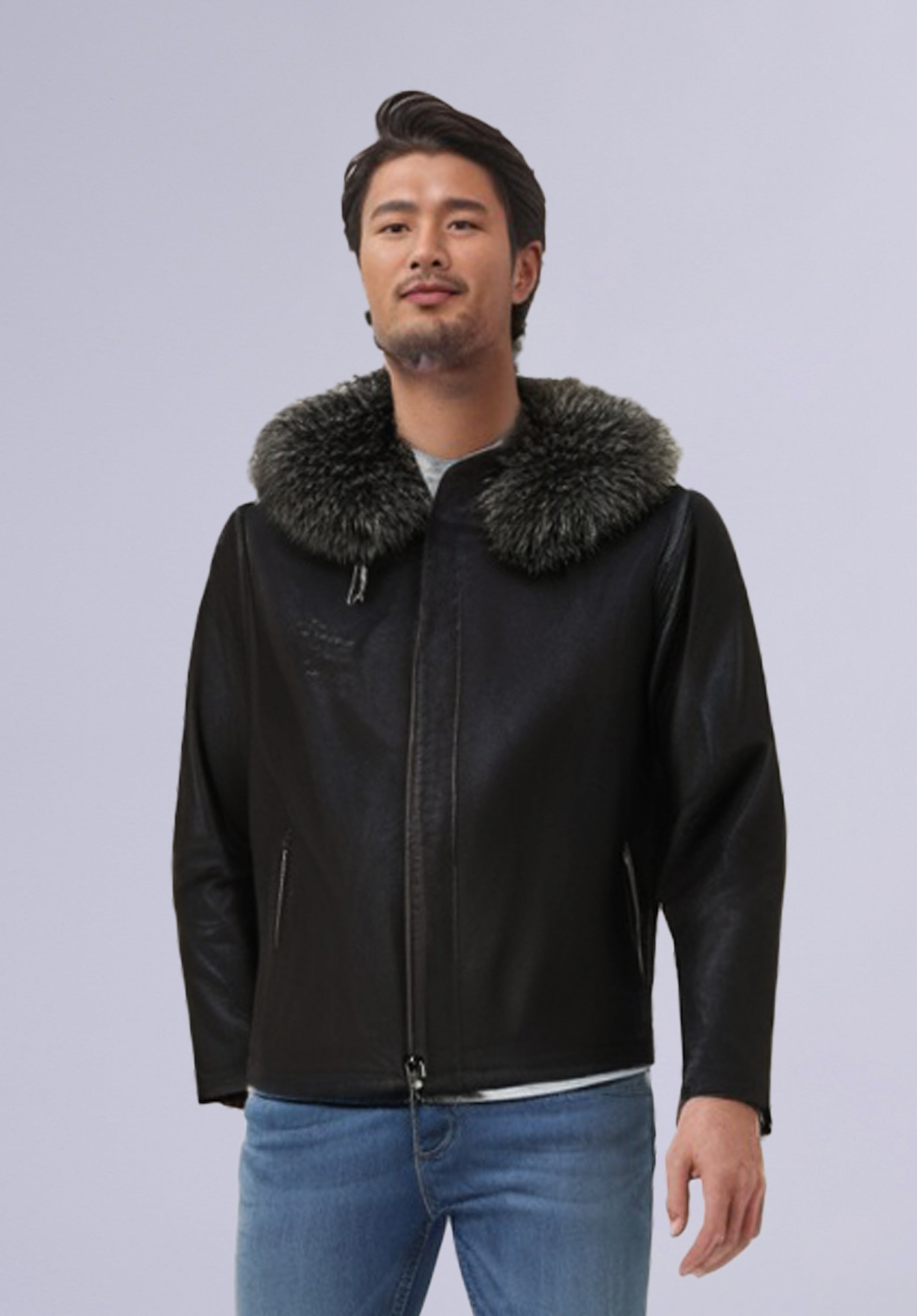 RUFFLE HOODIE LEATHER JACKET